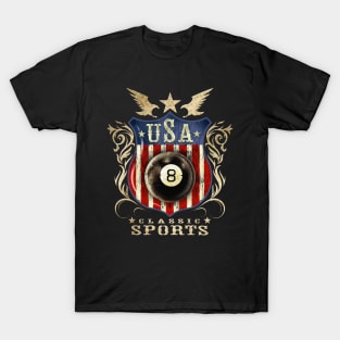 USA Classic vintage Eight Ball (pool) logo. T-Shirt